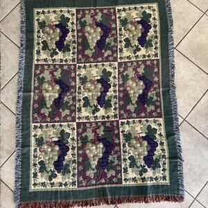 Woven Grapevine Themed Tapestry Throw Blanket 61In X 45In Goodwin Weavers Cotton
